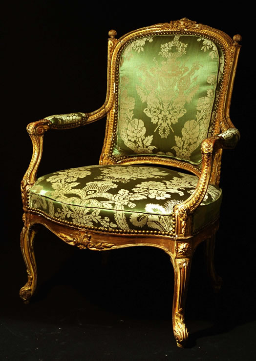 Transitional Louis XV/XVI armchair with original water and oil gilding