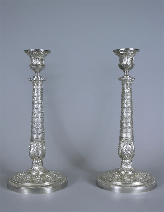 Pair Charles X silvered bronze candlesticks