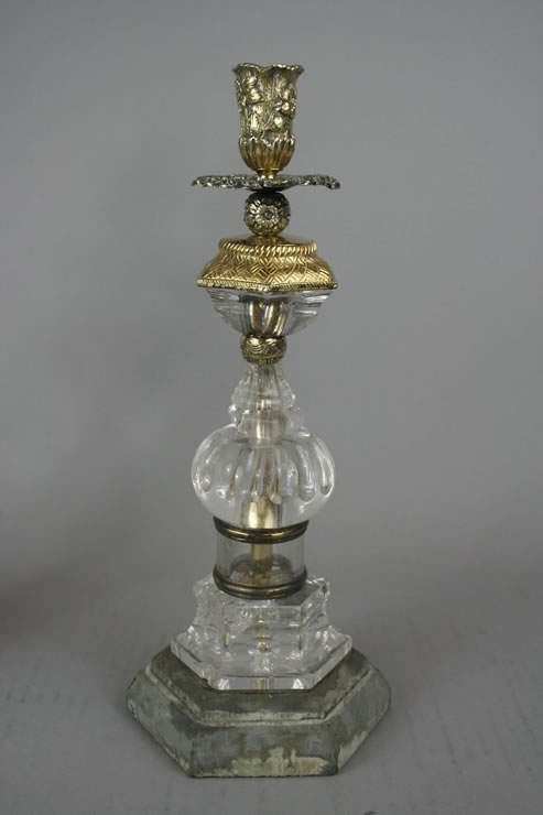 Baroque style rock crystal and vermeil candlesticks