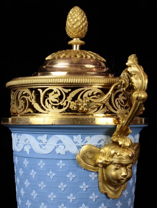 Rare Wedgwood vase mounted in two-color Louis XVI ormolu 