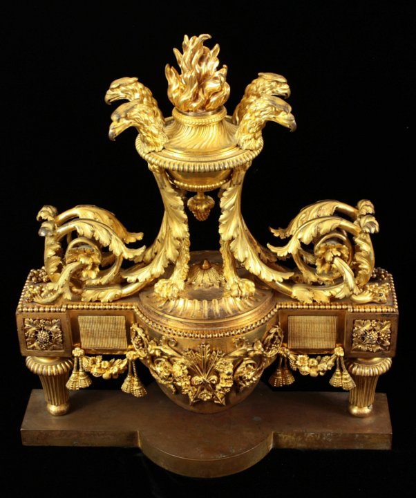 Pair Louis XVI ormoulu chenets with original gilding