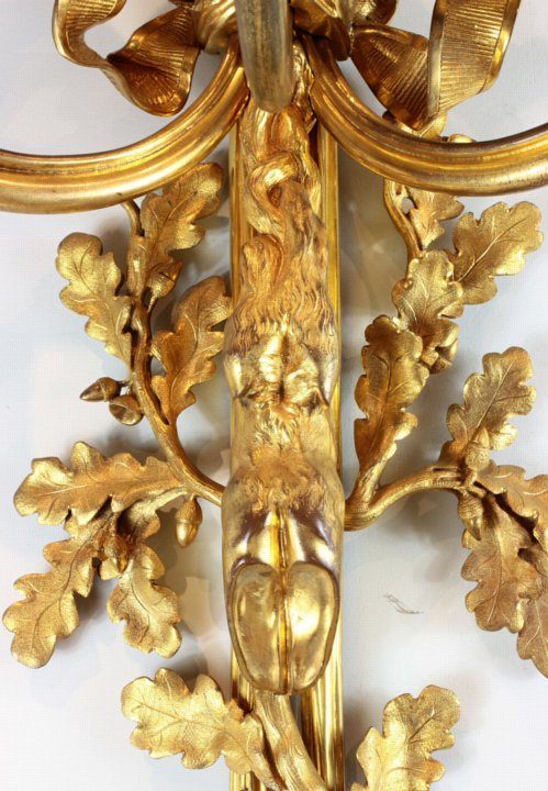 Pair large Louis XVI hunting horn appliques