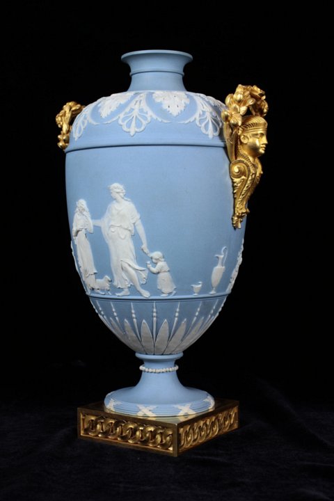 Wedgwood vase with Egyptian head mounts