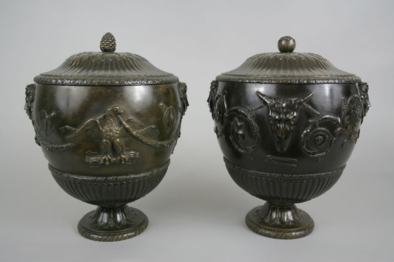 Pair Italian bronze cinerary vases