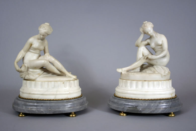 Marble figures attributed to Jean Baptiste Broche 