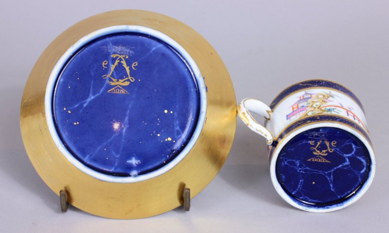 Sevres Chinoiserie cup and saucer decorated on all surfaces