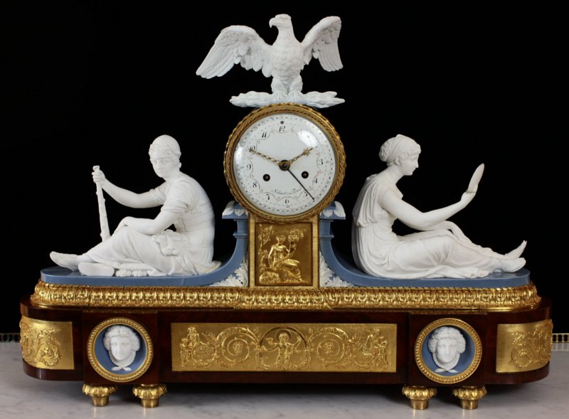 Superb Dihl et Guerhard porcelain, ormoulu and acajou mantel clock