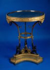 Magnificent Louis XVI <i>bronze dore and bronze patine gueridon with bleu turquin  marble top and base