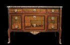 Transitional pictorial marquetry commode signed Schiler