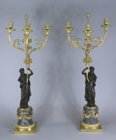 Pair three light candelabra with patinated figures  