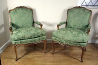Pair well carved Louis XV beechwood fauteuils