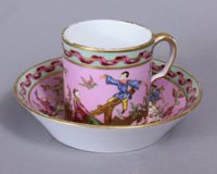 Sevres Chinoiserie pink ground cup and saucer